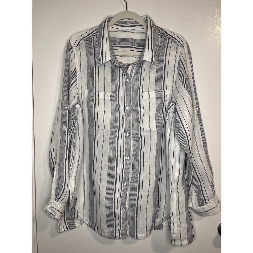 Athleta Linen Shirt Button Up Size XL Cuffed